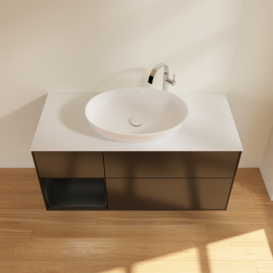 Тумба под раковину Villeroy & Boch Finion 120х50,1 см с подсветкой МДФ черный матовый лак/стекло белое матовое G941PDPD