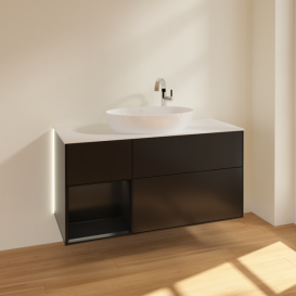 Тумба под раковину Villeroy & Boch Finion 120х50,1 см с подсветкой МДФ черный матовый лак/стекло белое матовое G941PDPD