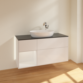 Тумба под раковину Villeroy & Boch Finion 120х50,1 см с подсветкой МДФ глянцевый белый лак/стекло черное матовое G942GFGF