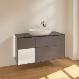Тумба под раковину Villeroy & Boch Finion 120х50,1 см с подсветкой МДФ антрацит матовый лак/стекло черное матовое G942GFGK