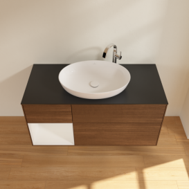 Тумба под раковину Villeroy & Boch Finion 120х50,1 см с подсветкой МДФ шпон грецкого ореха/стекло черное матовое G942GFGN