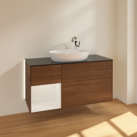 Тумба под раковину Villeroy & Boch Finion 120х50,1 см с подсветкой МДФ шпон грецкого ореха/стекло черное матовое G942GFGN