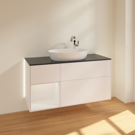 Тумба під раковину Villeroy & Boch Finion 120х50,1 см із підсвічуванням МДФ білий матовий лак/скло чорне матове G942GFMT