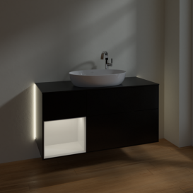 Тумба под раковину Villeroy & Boch Finion 120х50,1 см с подсветкой МДФ черный матовый лак/стекло черное матовое G942GFPD
