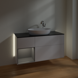 Тумба под раковину Villeroy & Boch Finion 120х50,1 см с подсветкой МДФ глянцевый белый лак/стекло черное матовое G942GKGF