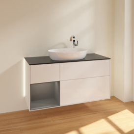 Тумба под раковину Villeroy & Boch Finion 120х50,1 см с подсветкой МДФ глянцевый белый лак/стекло черное матовое G942GKGF