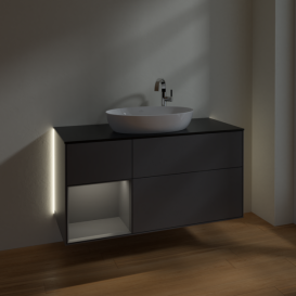 Тумба під раковину Villeroy & Boch Finion 120х50,1 см з підсвічуванням антрацит матовий лак/скло чорне матове G942GKGK