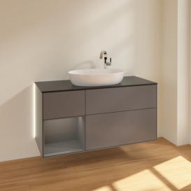 Тумба під раковину Villeroy & Boch Finion 120х50,1 см з підсвічуванням антрацит матовий лак/скло чорне матове G942GKGK