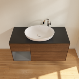 Тумба под раковину Villeroy & Boch Finion 120х50,1 см с подсветкой МДФ шпон грецкого ореха/стекло черное матовое G942GKGN