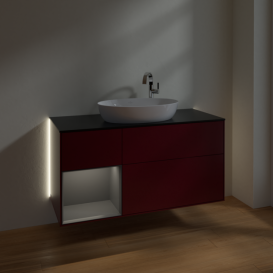 Тумба под раковину Villeroy & Boch Finion 120х50,1 см с подсветкой МДФ пион матовый лак/стекло черное матовое G942GKHB