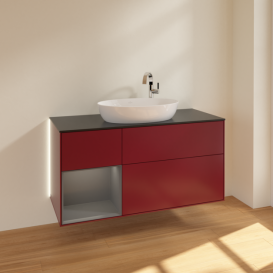 Тумба под раковину Villeroy & Boch Finion 120х50,1 см с подсветкой МДФ пион матовый лак/стекло черное матовое G942GKHB