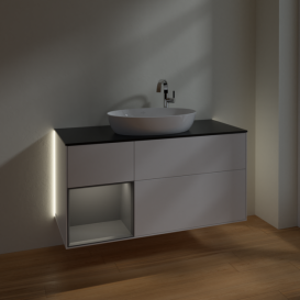 Тумба под раковину Villeroy & Boch Finion 120х50,1 см с подсветкой МДФ белый матовый лак/стекло черное матовое G942GKMT
