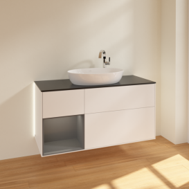 Тумба под раковину Villeroy & Boch Finion 120х50,1 см с подсветкой МДФ белый матовый лак/стекло черное матовое G942GKMT