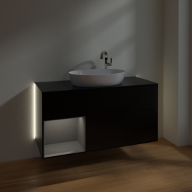 Тумба под раковину Villeroy & Boch Finion 120х50,1 см с подсветкой МДФ черный матовый лак/стекло черное матовое G942GKPD