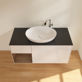 Тумба под раковину Villeroy & Boch Finion 120х50,1 см с подсветкой МДФ глянцевый белый лак/стекло черное матовое G942GNGF