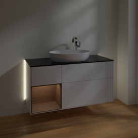 Тумба под раковину Villeroy & Boch Finion 120х50,1 см с подсветкой МДФ глянцевый белый лак/стекло черное матовое G942GNGF