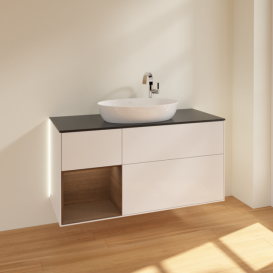 Тумба под раковину Villeroy & Boch Finion 120х50,1 см с подсветкой МДФ глянцевый белый лак/стекло черное матовое G942GNGF