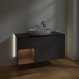 Тумба под раковину Villeroy & Boch Finion 120х50,1 см с подсветкой МДФ антрацит матовый лак/стекло черное матовое G942GNGK