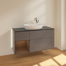 Тумба под раковину Villeroy & Boch Finion 120х50,1 см с подсветкой МДФ антрацит матовый лак/стекло черное матовое G942GNGK