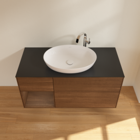 Тумба под раковину Villeroy & Boch Finion 120х50,1 см с подсветкой МДФ шпон грецкого ореха/стекло черное матовое G942GNGN