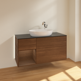 Тумба под раковину Villeroy & Boch Finion 120х50,1 см с подсветкой МДФ шпон грецкого ореха/стекло черное матовое G942GNGN