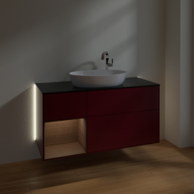 Тумба под раковину Villeroy & Boch Finion 120х50,1 см с подсветкой МДФ пион матовый лак/стекло черное матовое G942GNHB