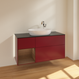 Тумба под раковину Villeroy & Boch Finion 120х50,1 см с подсветкой МДФ пион матовый лак/стекло черное матовое G942GNHB