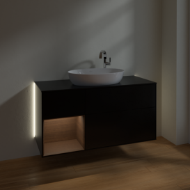 Тумба под раковину Villeroy & Boch Finion 120х50,1 см с подсветкой МДФ черный матовый лак/стекло черное матовое G942GNPD