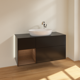 Тумба под раковину Villeroy & Boch Finion 120х50,1 см с подсветкой МДФ черный матовый лак/стекло черное матовое G942GNPD
