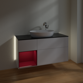 Тумба под раковину Villeroy & Boch Finion 120х50,1 см с подсветкой МДФ глянцевый белый лак/стекло черное матовое G942HBGF