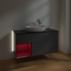 Тумба под раковину Villeroy & Boch Finion 120х50,1 см с подсветкой МДФ антрацит матовый лак/стекло черное матовое G942HBGK