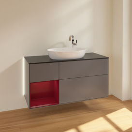 Тумба под раковину Villeroy & Boch Finion 120х50,1 см с подсветкой МДФ антрацит матовый лак/стекло черное матовое G942HBGK