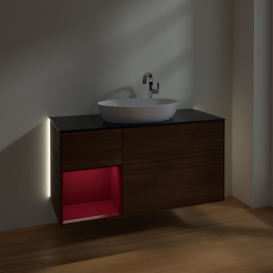 Тумба под раковину Villeroy & Boch Finion 120х50,1 см с подсветкой МДФ шпон грецкого ореха/стекло черное матовое G942HBGN