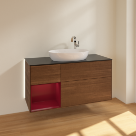 Тумба под раковину Villeroy & Boch Finion 120х50,1 см с подсветкой МДФ шпон грецкого ореха/стекло черное матовое G942HBGN