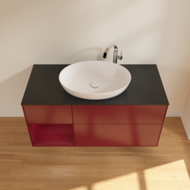 Тумба под раковину Villeroy & Boch Finion 120х50,1 см с подсветкой МДФ пион матовый лак/стекло черное матовое G942HBHB