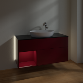 Тумба под раковину Villeroy & Boch Finion 120х50,1 см с подсветкой МДФ пион матовый лак/стекло черное матовое G942HBHB