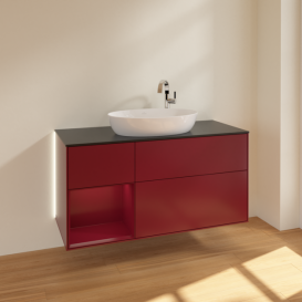 Тумба под раковину Villeroy & Boch Finion 120х50,1 см с подсветкой МДФ пион матовый лак/стекло черное матовое G942HBHB