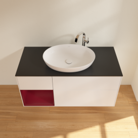 Тумба под раковину Villeroy & Boch Finion 120х50,1 см с подсветкой МДФ белый матовый лак/стекло черное матовое G942HBMT