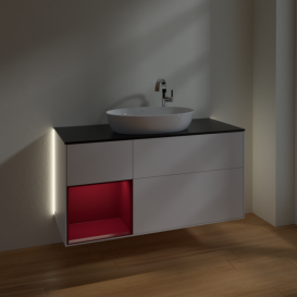 Тумба под раковину Villeroy & Boch Finion 120х50,1 см с подсветкой МДФ белый матовый лак/стекло черное матовое G942HBMT