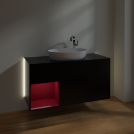 Тумба под раковину Villeroy & Boch Finion 120х50,1 см с подсветкой МДФ черный матовый лак/стекло черное матовое G942HBPD