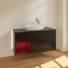 Тумба под раковину Villeroy & Boch Finion 120х50,1 см с подсветкой МДФ черный матовый лак/стекло черное матовое G942HBPD