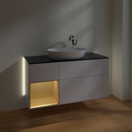 Тумба под раковину Villeroy & Boch Finion 120х50,1 см с подсветкой МДФ глянцевый белый лак/стекло черное матовое G942HFGF