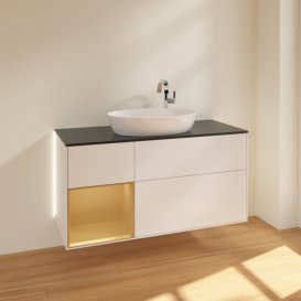 Тумба под раковину Villeroy & Boch Finion 120х50,1 см с подсветкой МДФ глянцевый белый лак/стекло черное матовое G942HFGF