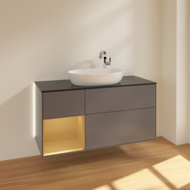 Тумба под раковину Villeroy & Boch Finion 120х50,1 см с подсветкой МДФ антрацит матовый лак/стекло черное матовое G942HFGK