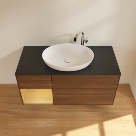Тумба под раковину Villeroy & Boch Finion 120х50,1 см с подсветкой МДФ шпон грецкого ореха/стекло черное матовое G942HFGN