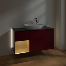 Тумба под раковину Villeroy & Boch Finion 120х50,1 см с подсветкой МДФ пион матовый лак/стекло черное матовое G942HFHB