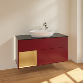 Тумба под раковину Villeroy & Boch Finion 120х50,1 см с подсветкой МДФ пион матовый лак/стекло черное матовое G942HFHB