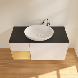 Тумба под раковину Villeroy & Boch Finion 120х50,1 см с подсветкой МДФ белый матовый лак/стекло черное матовое G942HFMT