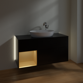 Тумба под раковину Villeroy & Boch Finion 120х50,1 см с подсветкой МДФ черный матовый лак/стекло черное матовое G942HFPD
