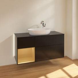 Тумба под раковину Villeroy & Boch Finion 120х50,1 см с подсветкой МДФ черный матовый лак/стекло черное матовое G942HFPD